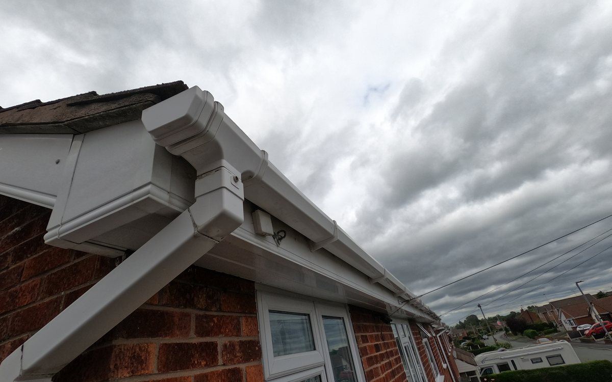 Clean white uPVC fascias, soffits and guttering on a house in Staffordshire